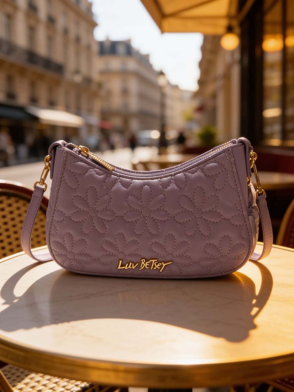 Luv Betsey Purple Quilted Flower Shoulder Bag